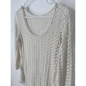 Women Free People Style Open Knit Crochet Sweater Boho Coastal Cowgirl Hippie